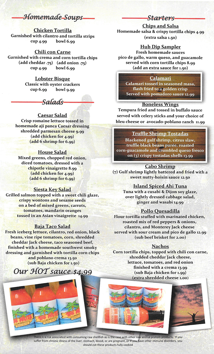 Lunch Menu The Hub Baja Grill
