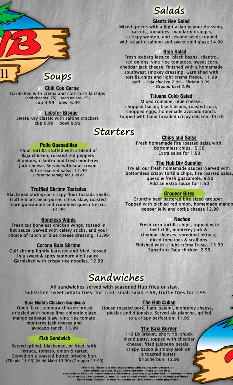 Our Menus The Hub Baja Grill